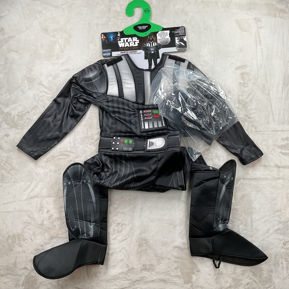 Star Wars Darth Vader Child Costume Padded Jumpsuit Mask Gloves Size 10-12 Large
